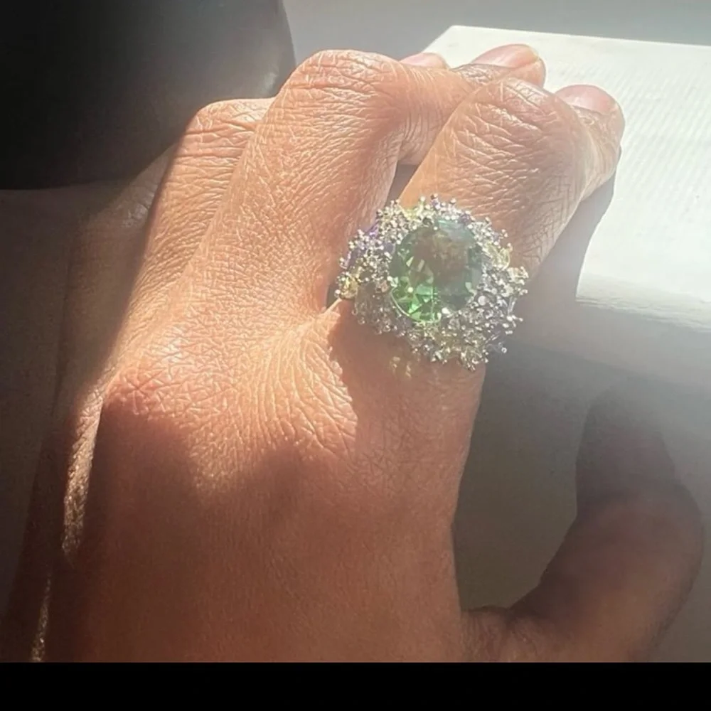 Ladies Aquamarine Diamond finish size 7 crystal ring #550